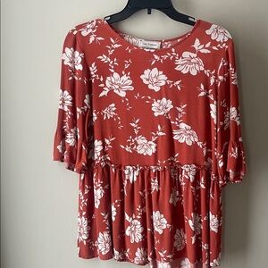 Ces Femme Rust Floral Blouse